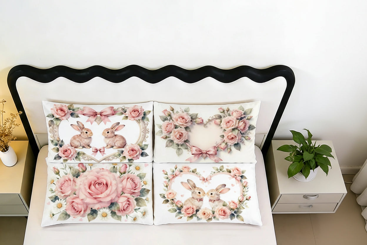 Påskinspirerade kuddfodral med kaninmotiv – 4-pack